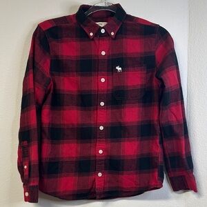 Abercrombie Kids Red Black Buffalo Plaid Flannel Shirt Boy's Size 11/12 Holiday